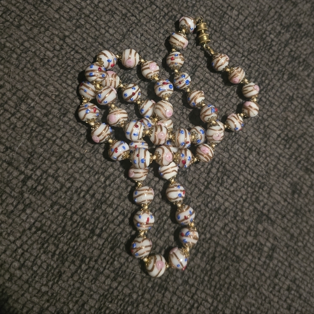 Venetian Murano Vintage "Wedding Cake" Bead Necklace